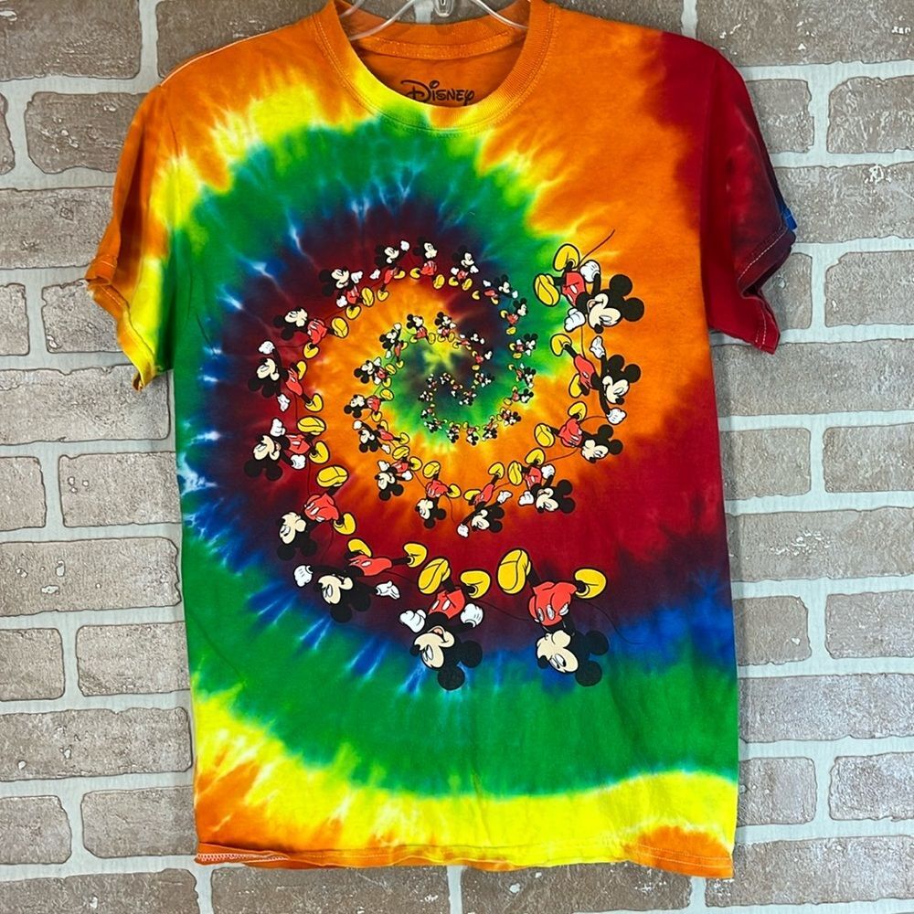 Disney Mickey Mouse Tie Dye Swirl Tee Colorful Hippie Women's